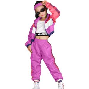 imageGirls Dance Clothing Set Hip Hop Modern Jazz Team Performance Costume Girls Dance Wear SetsRose Red