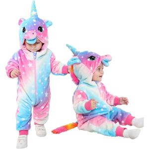 imageLOLANTA Baby Toddler Girls Onepiece Jumpsuit Infant Fleece Hooded Rompers Double Way Zipper Closure 6 Months3TBlue Unicorn