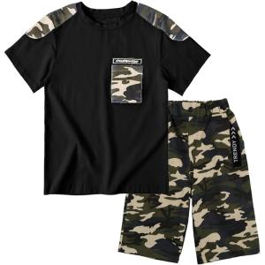imageLOLANTA Boy Summer Clothes Kids Casual 2 Piece Outfit Cotton TShirt Camouflage Shorts SetBlack
