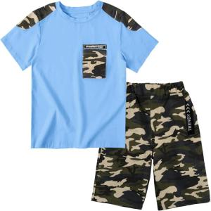 imageLOLANTA Boy Summer Clothes Kids Casual 2 Piece Outfit Cotton TShirt Camouflage Shorts SetBlue