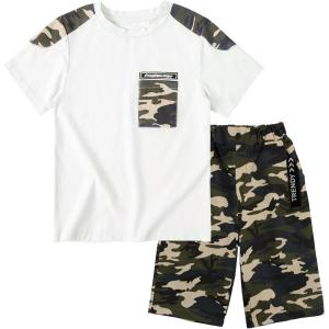 imageLOLANTA Boy Summer Clothes Kids Casual 2 Piece Outfit Cotton TShirt Camouflage Shorts SetWhite