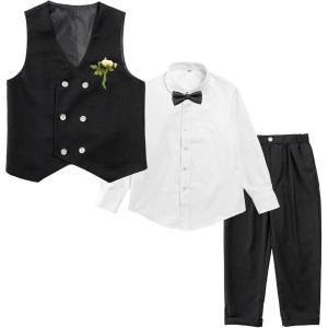 imageLOLANTA Boys 4Piece Formal Suit Wedding Ring Bearer Outfit Vest Pants with Dress Shirt Bow Tie for Graduation 213 YearsBlack