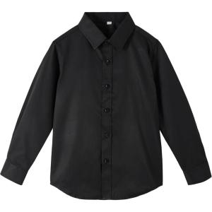 imageLOLANTA Boys Button Down Shirts Solid Color Poplin Fabric Kindergarten GraduationPartyWedding Suit ShirtBlack