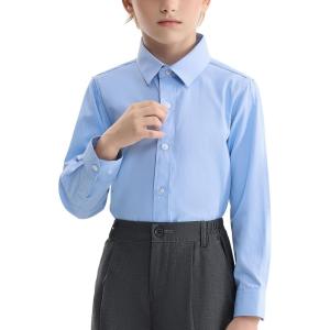 imageLOLANTA Boys Button Down Shirts Solid Color Poplin Fabric Kindergarten GraduationPartyWedding Suit ShirtLight Blue