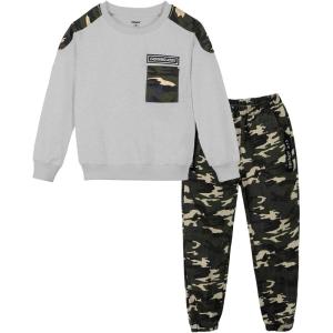 imageLOLANTA Boys Clothes Casual Camouflage 2 Piece Outfits Kids Long sleeve Sweatshirt Pants Sets Tracksuit01grey