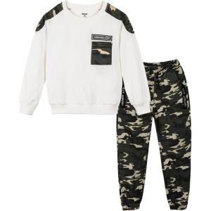 imageLOLANTA Boys Clothes Casual Camouflage 2 Piece Outfits Kids Long sleeve Sweatshirt Pants Sets Tracksuit01white