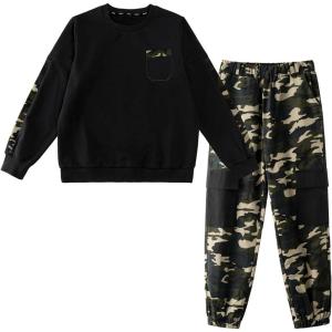 imageLOLANTA Boys Clothes Casual Camouflage 2 Piece Outfits Kids Long sleeve Sweatshirt Pants Sets Tracksuit02black