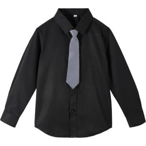 imageLOLANTA Boys Dress Shirts Button Down Shirt Long Sleeve Boys Kids Shirts and Tie Sets Solid Color Uniforms 213 YearsBlack