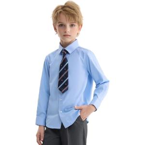 imageLOLANTA Boys Dress Shirts Button Down Shirt Long Sleeve Boys Kids Shirts and Tie Sets Solid Color Uniforms 213 YearsLight Blue
