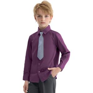 imageLOLANTA Boys Dress Shirts Button Down Shirt Long Sleeve Boys Kids Shirts and Tie Sets Solid Color Uniforms 213 YearsPurple
