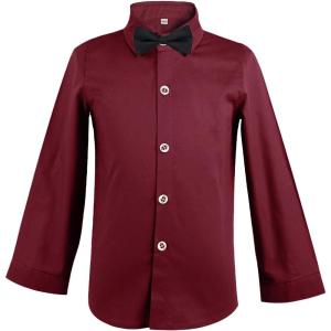 imageLOLANTA Boys Dress Shirts Button Down Shirt Long Sleeve Boys Kids Shirts and Tie Sets Solid Color Uniforms 213 YearsRed