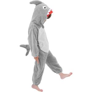 imageLOLANTA Boys Girls Dinosaur Shark Costume Flannel Jumpsuits Soft Animal One Piece for Kids Holiday BirthdayGray