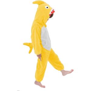 imageLOLANTA Boys Girls Dinosaur Shark Costume Flannel Jumpsuits Soft Animal One Piece for Kids Holiday BirthdayYellow