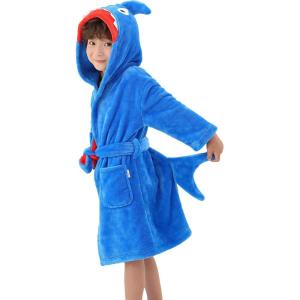 imageLOLANTA Boys Girls Hooded Bathrobe Soft Animal Plush Robe Kids Sleepwear Dressing Gown Gift 28 YearsBlue