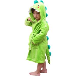 imageLOLANTA Boys Girls Hooded Bathrobe Soft Animal Plush Robe Kids Sleepwear Dressing Gown Gift 28 YearsGreen