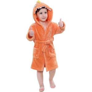 imageLOLANTA Boys Girls Hooded Bathrobe Soft Animal Plush Robe Kids Sleepwear Dressing Gown Gift 28 YearsOrange