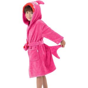 imageLOLANTA Boys Girls Hooded Bathrobe Soft Animal Plush Robe Kids Sleepwear Dressing Gown Gift 28 YearsPink Shark