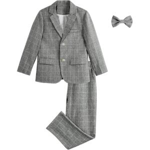 imageLOLANTA Boys Suit Wedding Ring Bearer Outfit Kids Suit Set Blazer Pants Bow Tie Dress Clothes Formal WearDark Gray