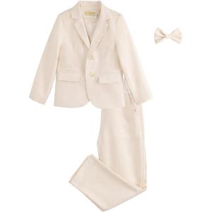 imageLOLANTA Boys Suit Wedding Ring Bearer Outfit Kids Suit Set Blazer Pants Bow Tie Dress Clothes Formal WearKhaki