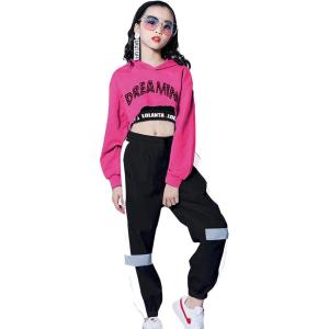 imageLOLANTA Girls 3 Piece Outfits Cropped Hoodie Tank Top Jogger Pants Set Hip Hop Jazz Street Dance Skateboarding ClothesPink