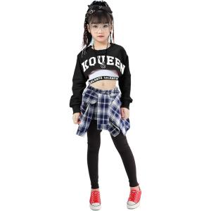 imageLOLANTA Girls Hip Hop Dance Costumes 3Piece Outfit Letter Print Long Sleeve Crop Top  Culottes Pantskirts  VestBlack