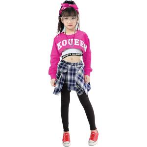 imageLOLANTA Girls Hip Hop Dance Costumes 3Piece Outfit Letter Print Long Sleeve Crop Top  Culottes Pantskirts  VestPink