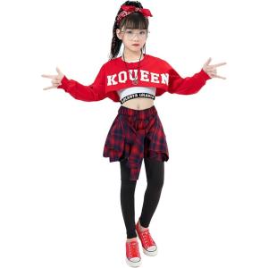 imageLOLANTA Girls Hip Hop Dance Costumes 3Piece Outfit Letter Print Long Sleeve Crop Top  Culottes Pantskirts  VestRed