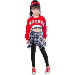 imageLOLANTA Girls Hip Hop Dance Costumes 3Piece Outfit Letter Print Long Sleeve Crop Top  Culottes Pantskirts  VestRed Blue