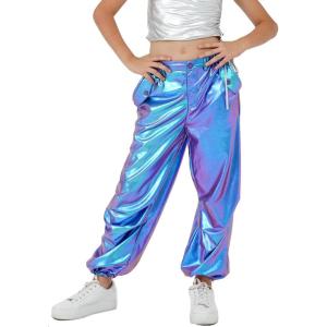 imageLOLANTA Girls Metallic Jogger Pants Shiny Jazz Street Hip Hop Dance Pants 716 Convertible Leg OpeningBluepurple