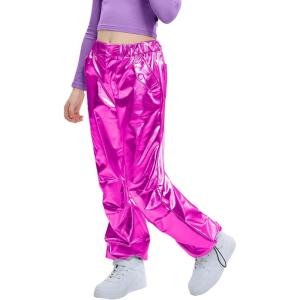 imageLOLANTA Girls Metallic Jogger Pants Shiny Jazz Street Hip Hop Dance Pants 716 Convertible Leg OpeningRose