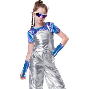 imageLOLANTA Girls Metallic Shirts with Arm Sleeves Slim Fit Stretchy Shiny Jazz Hip Hop Dance Tops Raves Festivals CostumesBlue Purple