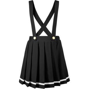 imageLOLANTA Girls Uniform Skirt Kids Suspender Tennis Skirt Pleated Skort Elastic Overall Dress with Removable Straps for SchoolBlack