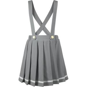 imageLOLANTA Girls Uniform Skirt Kids Suspender Tennis Skirt Pleated Skort Elastic Overall Dress with Removable Straps for SchoolGrey