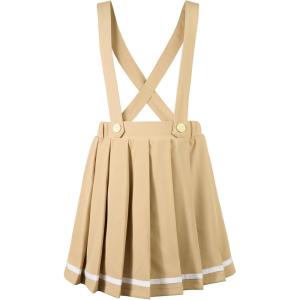 imageLOLANTA Girls Uniform Skirt Kids Suspender Tennis Skirt Pleated Skort Elastic Overall Dress with Removable Straps for SchoolKhaki
