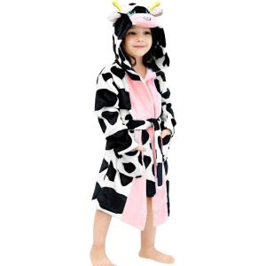 imageLOLANTA Kids Robe Boys Girls Hooded Fleece Sleepwear Animal Bathrobe Toddler Housecoat Christmas Gifts 28 YearsCow