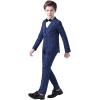 imageBoys Plaid Suit 5 Piece Formal Outfits Slim Fit Dress Clothes Kids Tuxedo Blazer Shirt Vest Pants Bow TieBlue