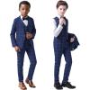 imageBoys Plaid Suit 5 Piece Formal Outfits Slim Fit Dress Clothes Kids Tuxedo Blazer Shirt Vest Pants Bow TieBlue