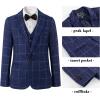 imageBoys Plaid Suit 5 Piece Formal Outfits Slim Fit Dress Clothes Kids Tuxedo Blazer Shirt Vest Pants Bow TieBlue
