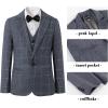 imageBoys Plaid Suit 5 Piece Formal Outfits Slim Fit Dress Clothes Kids Tuxedo Blazer Shirt Vest Pants Bow TieGrey