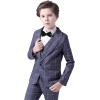 imageBoys Plaid Suit 5 Piece Formal Outfits Slim Fit Dress Clothes Kids Tuxedo Blazer Shirt Vest Pants Bow TieGrey