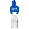 imageGirls Hip Hop Costume 2 Piece Dance Outfits Kids Cropped Hoodie Joggers Pants Clothes SetBlue