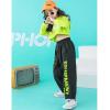imageGirls Hip Hop Costume 2 Piece Dance Outfits Kids Cropped Hoodie Joggers Pants Clothes SetGreen
