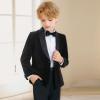 imageLOLANTA Boys 4 Piece Velvet Suit Formal Tuxedo Kids Slim Fit Blazer Dress Shirt Pants Outfit with Bow TieBlack Shawl Lapel