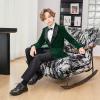 imageLOLANTA Boys 4 Piece Velvet Suit Formal Tuxedo Kids Slim Fit Blazer Dress Shirt Pants Outfit with Bow TieGreen Peak Lapel