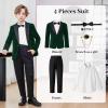imageLOLANTA Boys 4 Piece Velvet Suit Formal Tuxedo Kids Slim Fit Blazer Dress Shirt Pants Outfit with Bow TieGreen Peak Lapel