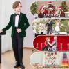 imageLOLANTA Boys 4 Piece Velvet Suit Formal Tuxedo Kids Slim Fit Blazer Dress Shirt Pants Outfit with Bow TieGreen Peak Lapel