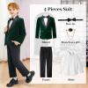 imageLOLANTA Boys 4 Piece Velvet Suit Formal Tuxedo Kids Slim Fit Blazer Dress Shirt Pants Outfit with Bow TieGreen Shawl Lapel