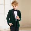 imageLOLANTA Boys 4 Piece Velvet Suit Formal Tuxedo Kids Slim Fit Blazer Dress Shirt Pants Outfit with Bow TieGreen Shawl Lapel