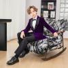 imageLOLANTA Boys 4 Piece Velvet Suit Formal Tuxedo Kids Slim Fit Blazer Dress Shirt Pants Outfit with Bow TiePurple Peak Lapel
