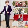 imageLOLANTA Boys 4 Piece Velvet Suit Formal Tuxedo Kids Slim Fit Blazer Dress Shirt Pants Outfit with Bow TiePurple Peak Lapel
